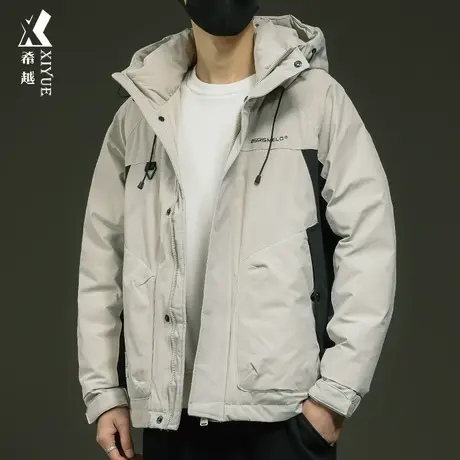 希越宽松大码连帽冲锋衣工装男士羽绒服2023冬季户外白鸭绒外套男商品大图
