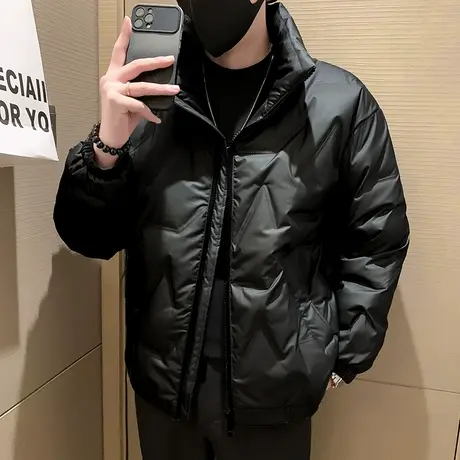 轻薄羽绒服男冬季2023潮流韩版肌理感纯色防寒立领冬装白鸭绒外套图片