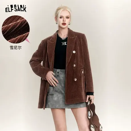 妖精的口袋美拉德复古西装外套女2023冬季新款双排扣雪尼尔西服图片