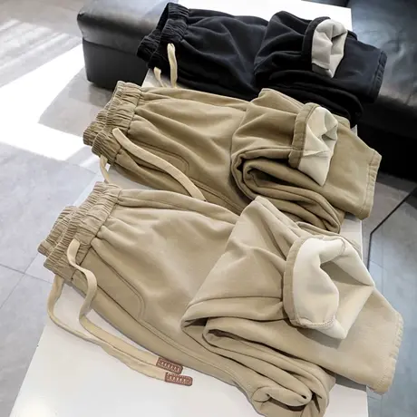 加绒加厚高腰阔腿休闲卫裤女冬季韩版百搭宽松运动跑步长裤ins潮商品大图