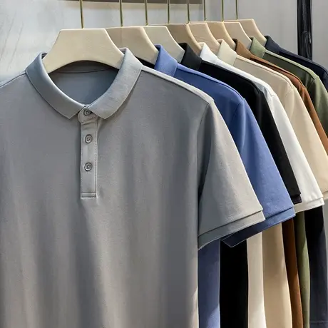 2023新款男士短袖T恤8色高端纯色POLO衫时尚潮流修身翻领上衣服商品大图