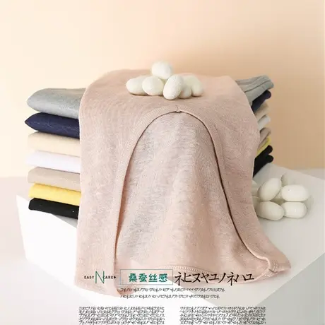 享永子【16针48支】真丝舒适日系简约V领桑蚕丝亚麻打底衫短款T恤商品大图