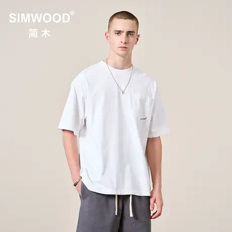 simwood简木男装【超宽松版型】新款310g胸前工装口袋休闲短袖T恤图片