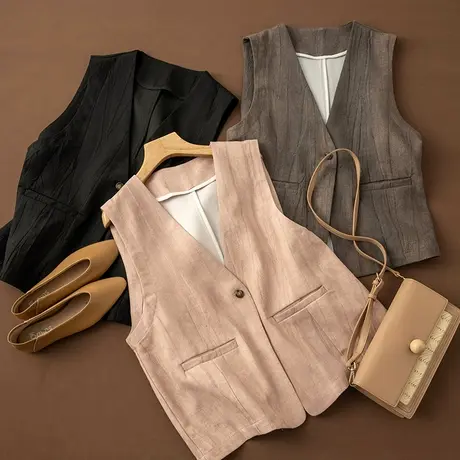 享永子【东方颜彩】天丝苎麻新中式国风马甲宽松无袖文艺背心女图片