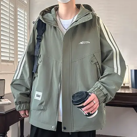 冲锋衣外套男春秋季新款美式宽松上衣服男青少年潮牌帅气休闲夹克商品大图