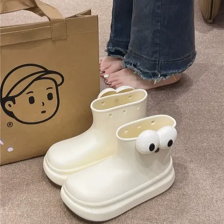 搞怪可爱大眼睛雨靴女四季通用雨天户外防滑防水雨鞋时尚短筒水鞋商品大图