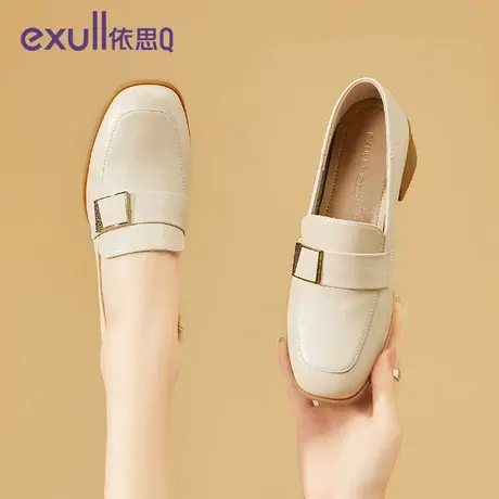 依思q粗跟乐福鞋2023新款秋款一脚蹬软底单鞋女秋季英伦风小皮鞋商品大图