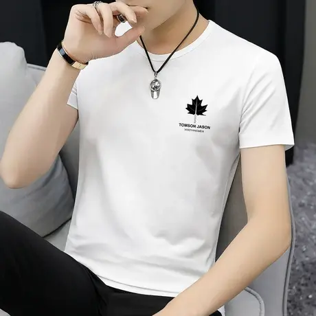 莫代尔短袖t恤男2023新款夏季上衣服潮流冰丝冰感半袖白色打底衫商品大图