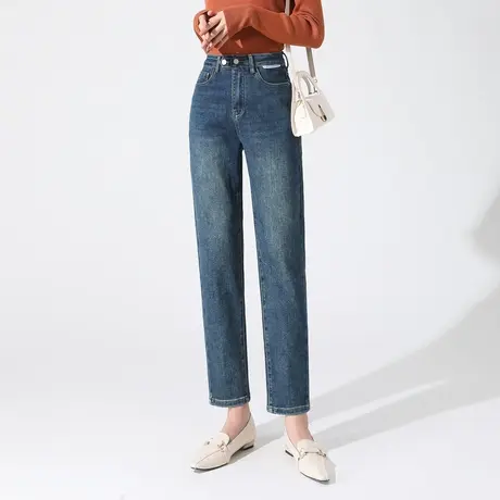 时尚气质牛仔长裤2023年秋季新款女士简约高腰显瘦通勤百搭哈伦裤图片