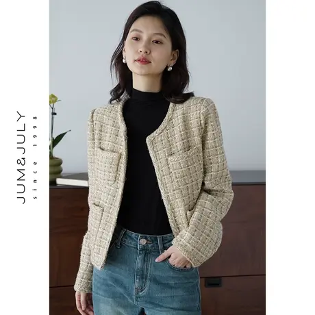 嘉茱莉2023秋季新款短款粗花呢小香风外套女设计感小众短外套上衣商品大图