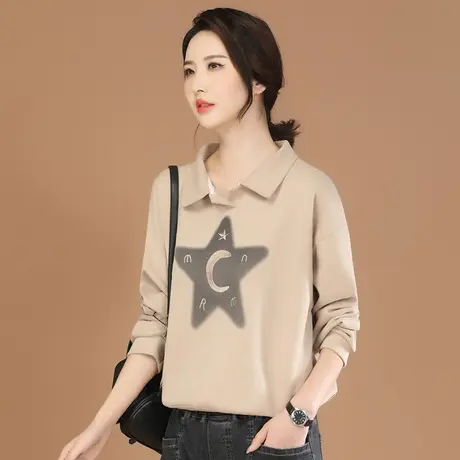 韩潮袭人POLO领印花长袖休闲宽松卫衣女2023秋装新款百搭显瘦上衣商品大图