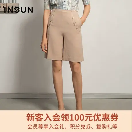 恩裳夏季时尚棉质短裤双兜扣设计宽松舒适休闲裤女薄款商品大图