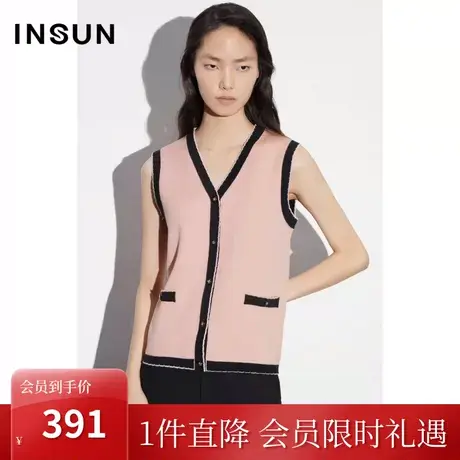 恩裳COVER2023春款新款舒适亲肤羊毛混纺小香风撞色花边针织马甲图片