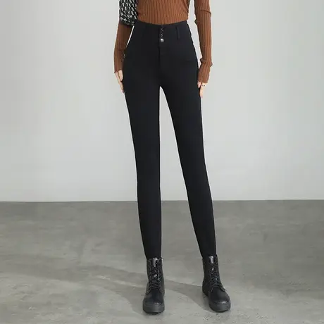 黑色牛仔裤女2023秋季新款高腰显瘦弹力打底裤子设计感排扣铅笔裤商品大图