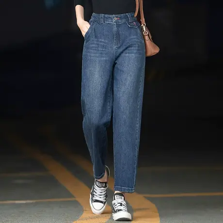 高腰直筒牛仔裤女春秋2023年新款女裤宽松九分哈伦裤秋季妈妈裤子商品大图