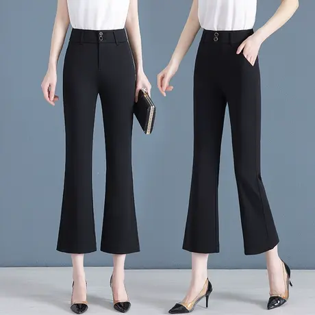 黑色微喇裤女夏季薄款八分时尚喇叭裤2023年新款高腰显瘦休闲裤子图片