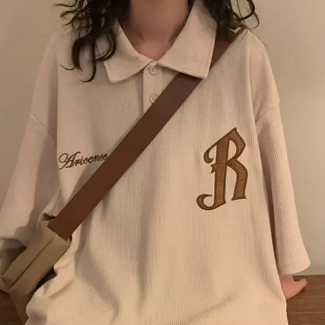 美式复古polo衫短袖t恤女夏季半袖宽松设计感小众别致上衣服ins潮商品大图