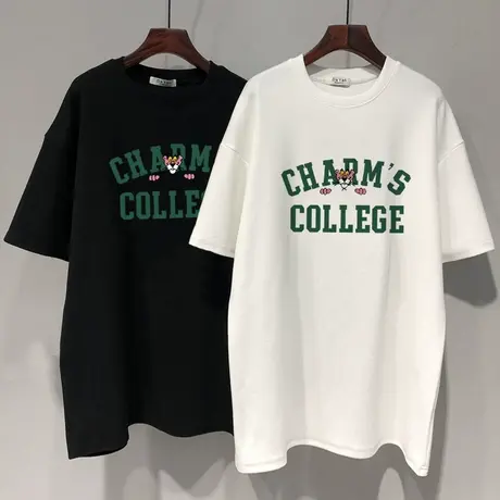 白色纯棉短袖t恤女中长款上衣潮2022年夏季新款韩版宽松圆领半袖商品大图