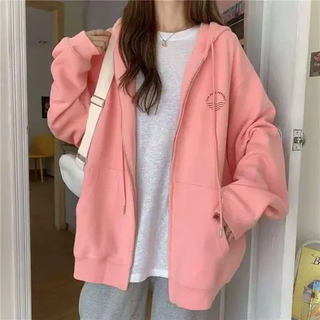 vintage卫衣女2023秋冬宽松设计感小众上衣连帽加绒加厚开衫外套商品大图