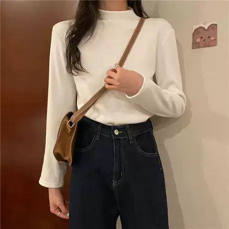 半高领纯色洋气打底衫女秋冬新款2023黑色内搭长袖t恤上衣女春秋图片