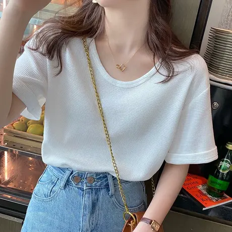 法式港风V领短袖T恤女2023新款宽松夏装洋气减龄百搭上衣半袖ins商品大图