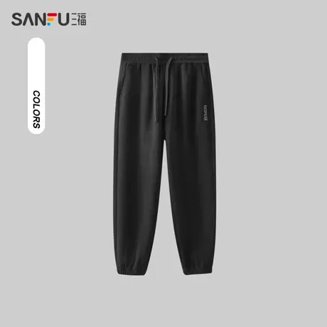 三福2023冬男士字母绣花抽绳运动风休闲裤 宽松九分裤男477353商品大图