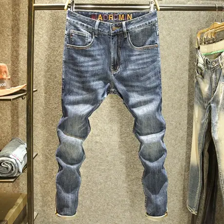 秋季青年百搭牛仔裤男款高端水洗耐磨裤子2023新款修身小直筒长裤图片