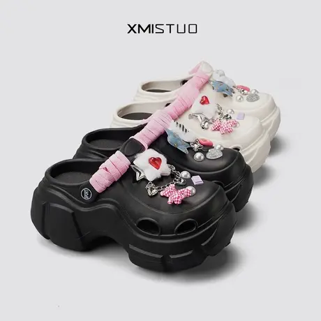 可爱洞洞鞋女夏季时尚绑带厚底增高沙滩两穿包头沙滩凉拖鞋可外穿商品大图