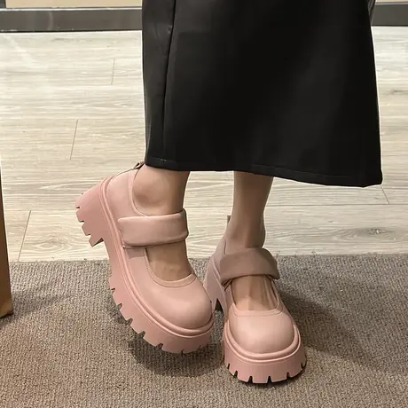 玛丽珍鞋女粉色2024春季新款高跟鞋法式气质单鞋粗跟厚底小皮鞋子商品大图