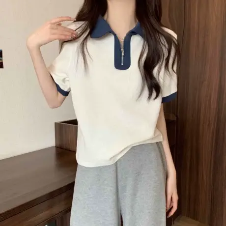 大码胖妹妹正肩女t恤短袖夏季新款宽松设计感小众polo衫上衣200斤商品大图