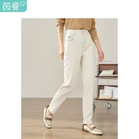 【商场同款】茵曼复古牛仔裤2023秋季女装新款松紧腰显瘦直筒裤商品大图
