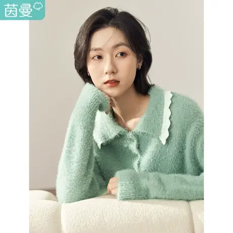 茵曼冬女装新款田园柔软毛绒纱线领子拼接百搭翻领套头毛衣商品大图