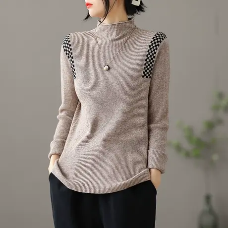 dza 文艺复古半高领针织衫女士宽松打底衫冬季内搭洋气毛衣短上衣图片