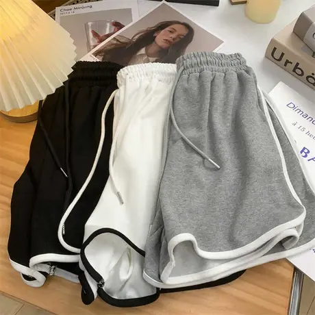 休闲短裤女2022夏季宽松高腰A字显瘦撞色包边居家外穿阔腿运动裤图片