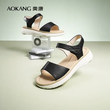 奥康女鞋夏季新款真皮简约厚底凉鞋牛皮休闲防滑舒适中年妈妈凉鞋图片