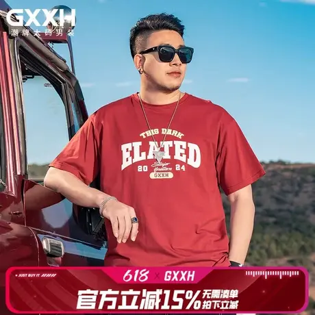 GxxH大码男装潮牌短袖T恤男士宽松休闲半袖体恤美式印花圆领上衣商品大图
