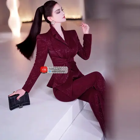 VJE初秋整套西装喇叭裤两件套新款女王范洋气职业套装图片