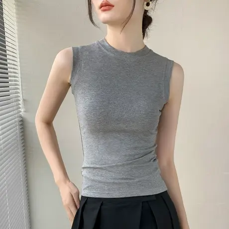 歌倍尚无袖纯色内衣背心女2025春季新款修身美式上衣内搭打底衫女商品大图