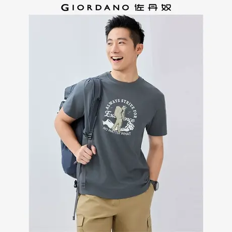 佐丹奴T恤男装纯棉运动户外主题印花圆领针织短袖T恤 13095204商品大图