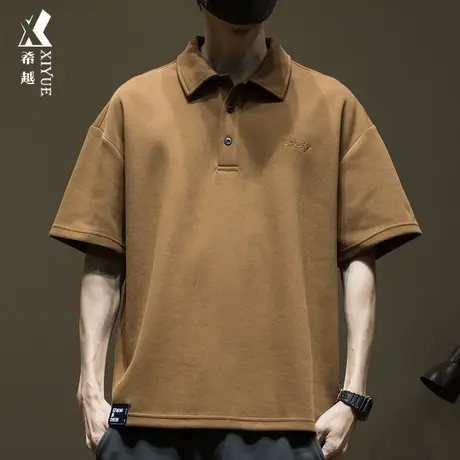 希越美式重磅POLO衫体恤男2025夏季新款宽松大码休闲男士短袖t恤商品大图