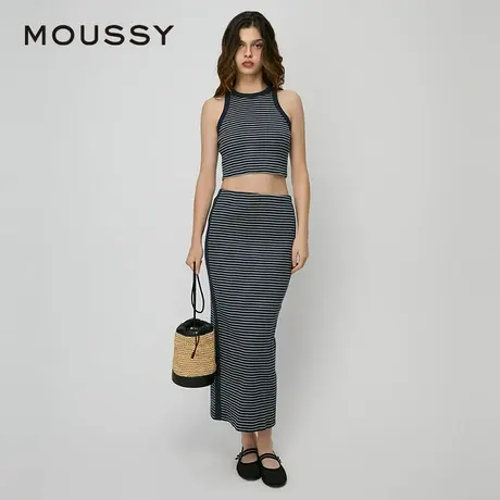 MOUSSY 夏季休闲条纹针织背心半身裙两件套010HSA80-0610图片