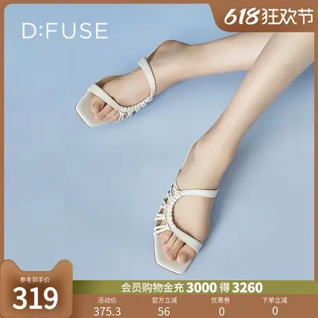 DFuse迪芙斯夏季新款羊皮方头编织拖鞋时装凉鞋女DF32110365商品大图
