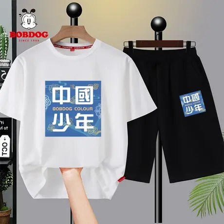 巴布豆胖男童套装夏装中大童加肥加大短袖短裤两件套夏季运动服潮商品大图
