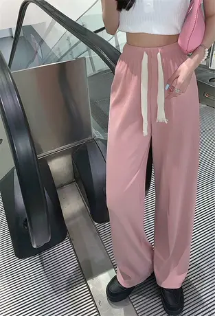 阔腿裤女春秋夏季冰丝薄款2023新款高腰垂感宽松直筒休闲运动裤子图片