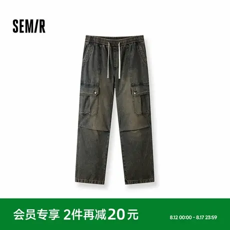 森马牛仔裤男宽松阔腿工装裤美式复古做旧大口袋2025冬季新款长裤图片