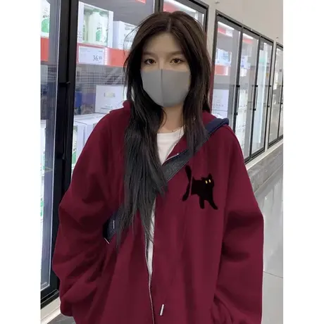 超火cec拉链开衫连帽卫衣女早秋薄款宽松百搭学生外套潮牌上衣服商品大图