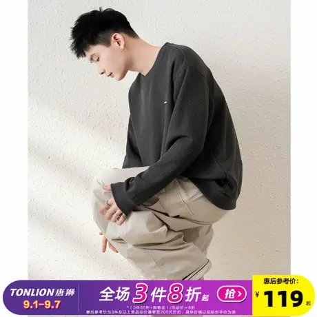 唐狮2025春秋季新款圆领卫衣男士美式宽松纯色上衣休闲潮简约卫衣商品大图
