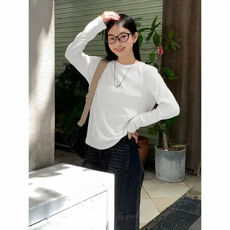 KV真维斯白色薄绒打底衫女2025新款冬季加绒保暖内搭简约休闲长袖商品大图