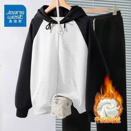 NOE真维斯加绒连帽卫衣女秋冬2025新款青少年加绒保暖外套上衣商品大图