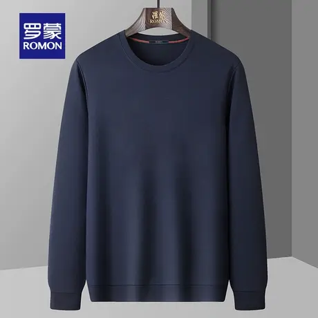 罗蒙2025秋季新款长袖T恤中青年男士时尚圆领纯色休闲百搭打底衫商品大图